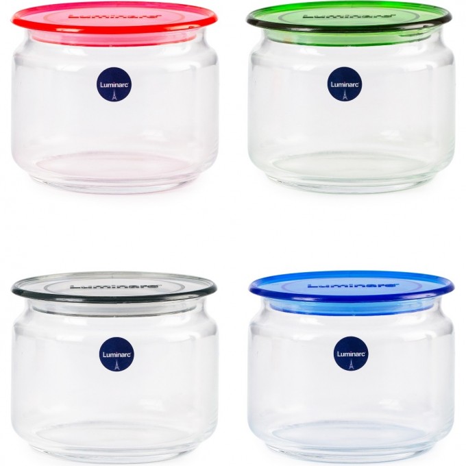Банка LUMINARC PLANO 0.5л в перфорированной коробке, микс цвета крышки V5186