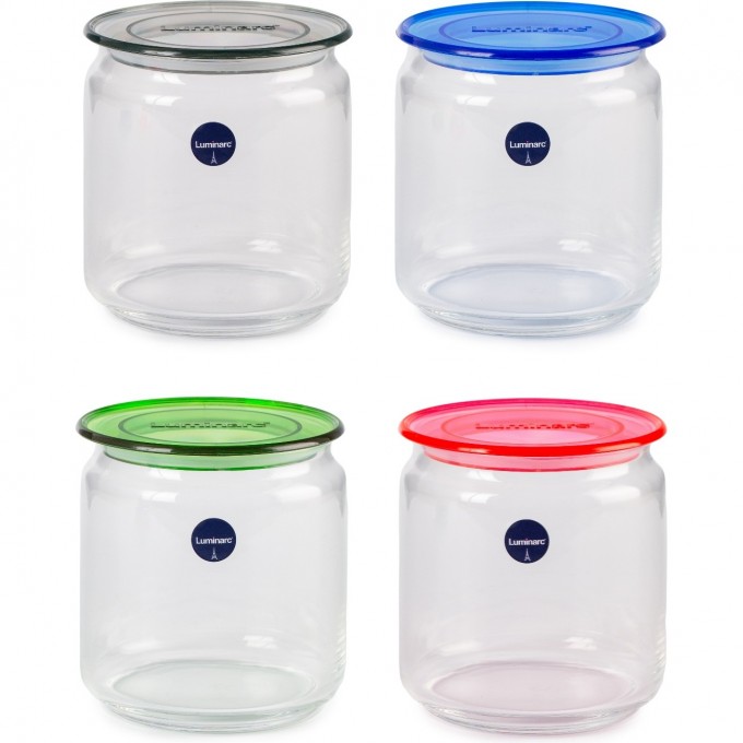 Банка LUMINARC PLANO 0.75л в перфорированной коробке, микс цвета крышки V5178