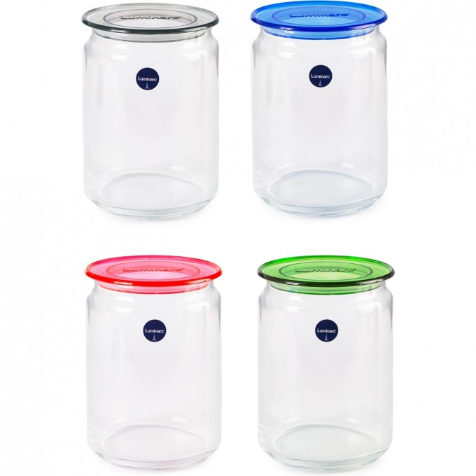 Банка LUMINARC PLANO 1л в перфорированной коробке, микс цвета крышки V5179