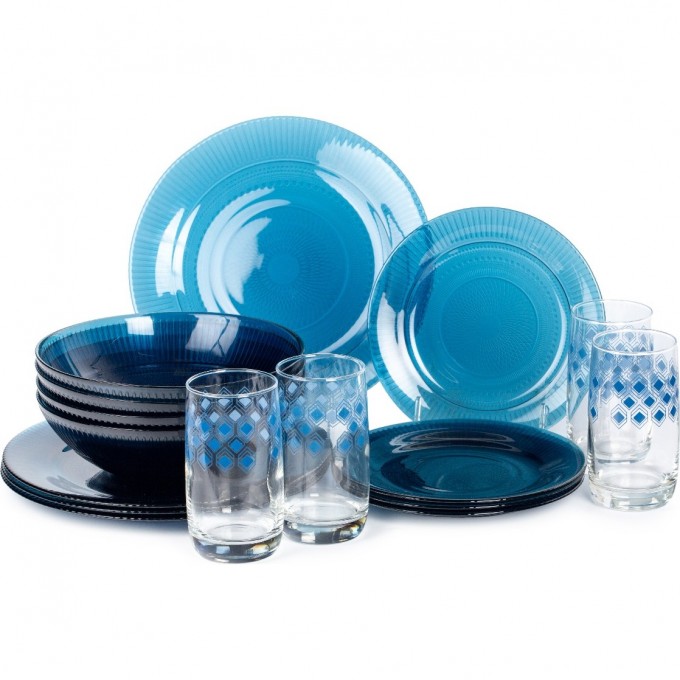 Набор столовый LUMINARC ЛУИЗ ЛОНДОН ТОПАЗ 16 предметов со стаканами РОМБ ТОПАЗ 330 мл S1239