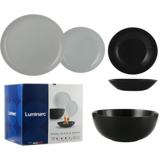 Столовый набор LUMINARC ДИВАЛИ БЛЭК&ГРАНИТ 19 предметов P4358